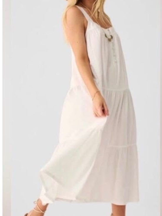 Faherty Dresses & Skirts - Faherty Marina Tiered Midi Seersucker White Sleeveless Dress Small